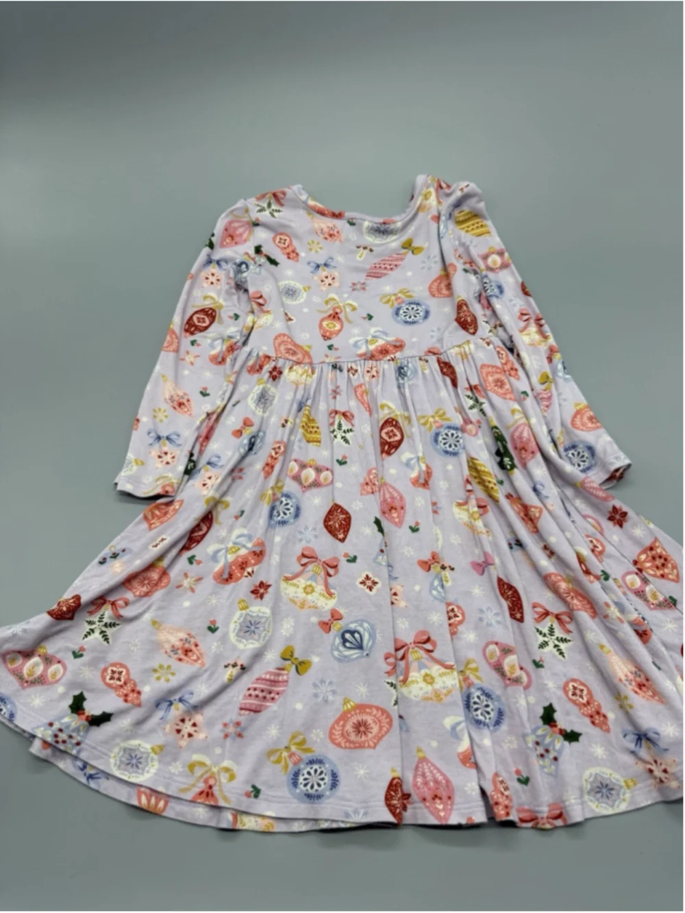 Posh Peanut Lavender Christmas Ornament Fit & Flare Dress 3T Girls Long Sleeve